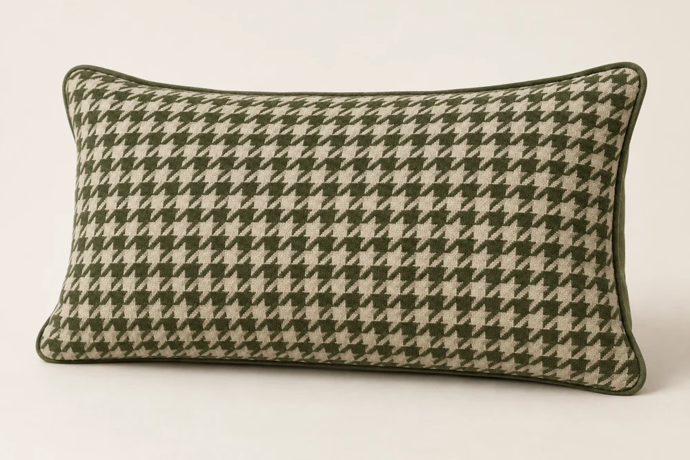 Moss & Oat lumbar houndstooth velvet cushion cover; insert shown for styling