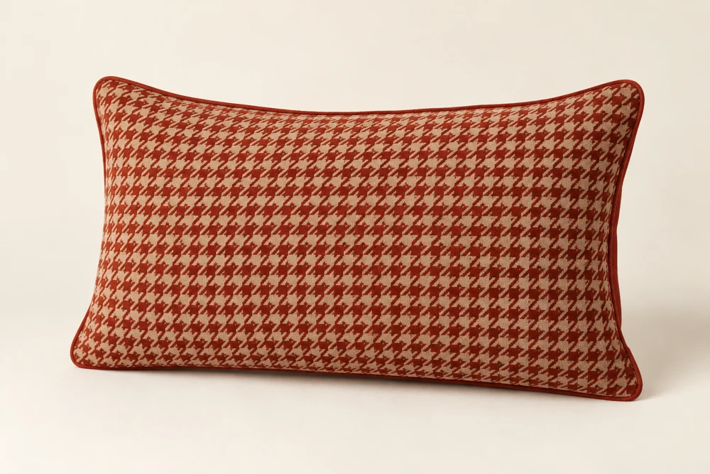 Rust & Sand lumbar houndstooth velvet cushion cover; insert shown for styling